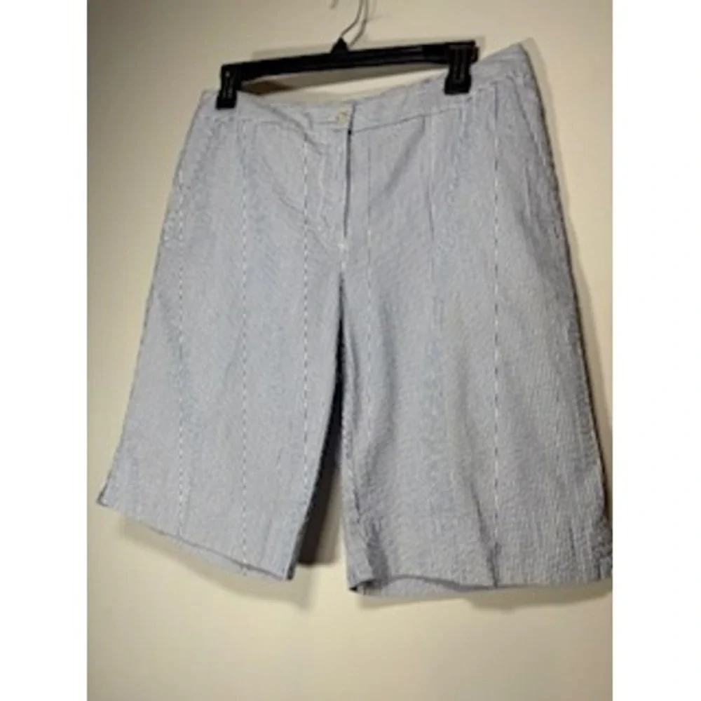 ST. AUMONT Seersucker Bermuda Golf Shorts‎ Size 8 Blue White Preppy Cotton